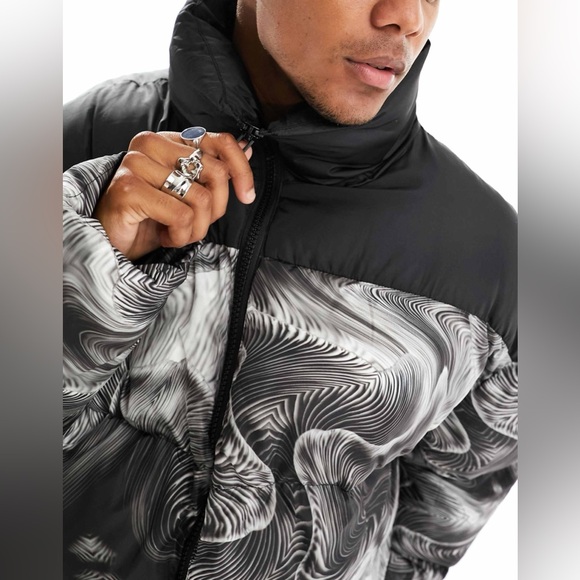 ASOS Collusion Puffer Jacket In Multi Print Mens Black And White Size L - Picture 3 of 11